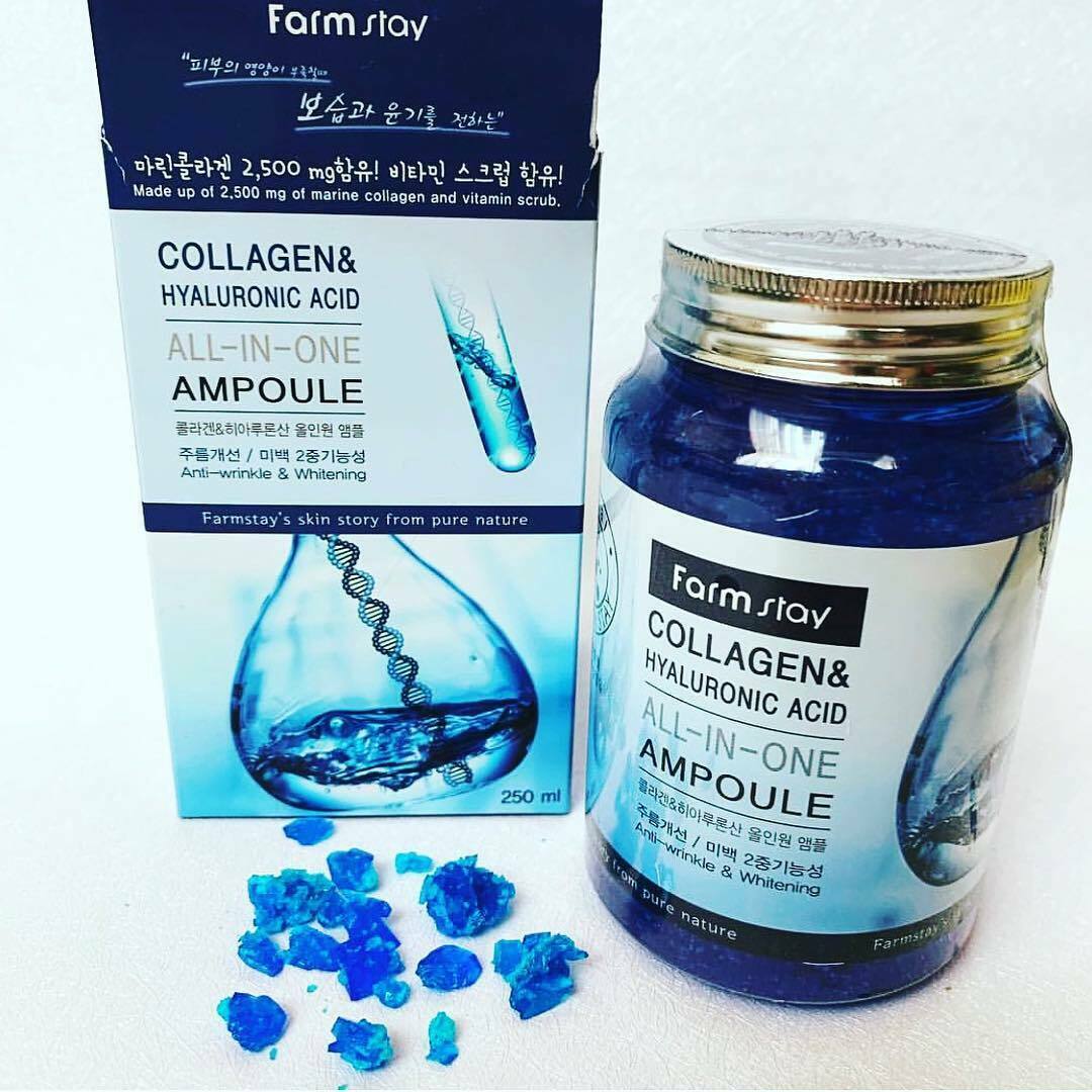 Farm stay ampoule. Ампульная сыворотка Farmstay "Collagen & Hyaluronic acid all-in-one Ampoule" 250. Косметика Farmstay Collagen. Фарм стей коллаген. Farm stay Hyaluronic acid.